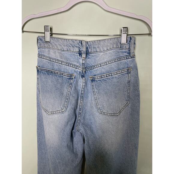 PacSun Distressed Straight Leg High Waisted Tattered Mom Jeans Light Blue 23 - Picture 5 of 10
